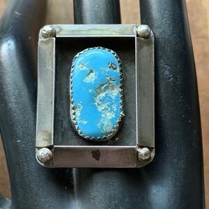 Vintage Old Pawn Navajo Sterling Silver Blue Turquoise Ring Size 7